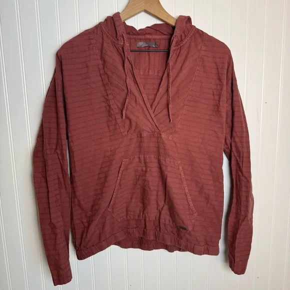 Prana Farin Hooded Pullover Organic Cotton Brick Red Women’s Size Medium - Picture 2 of 12
